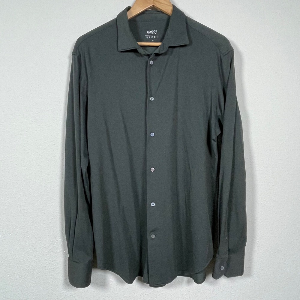 Boggi Milano B-Tech Dress Shirt Mens XL Charcoal Grey Stretch Long Sleeve Luxury